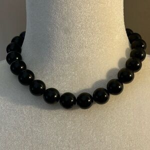 Vintage Chunky Black Glass or Stone Beaded Collar Necklace